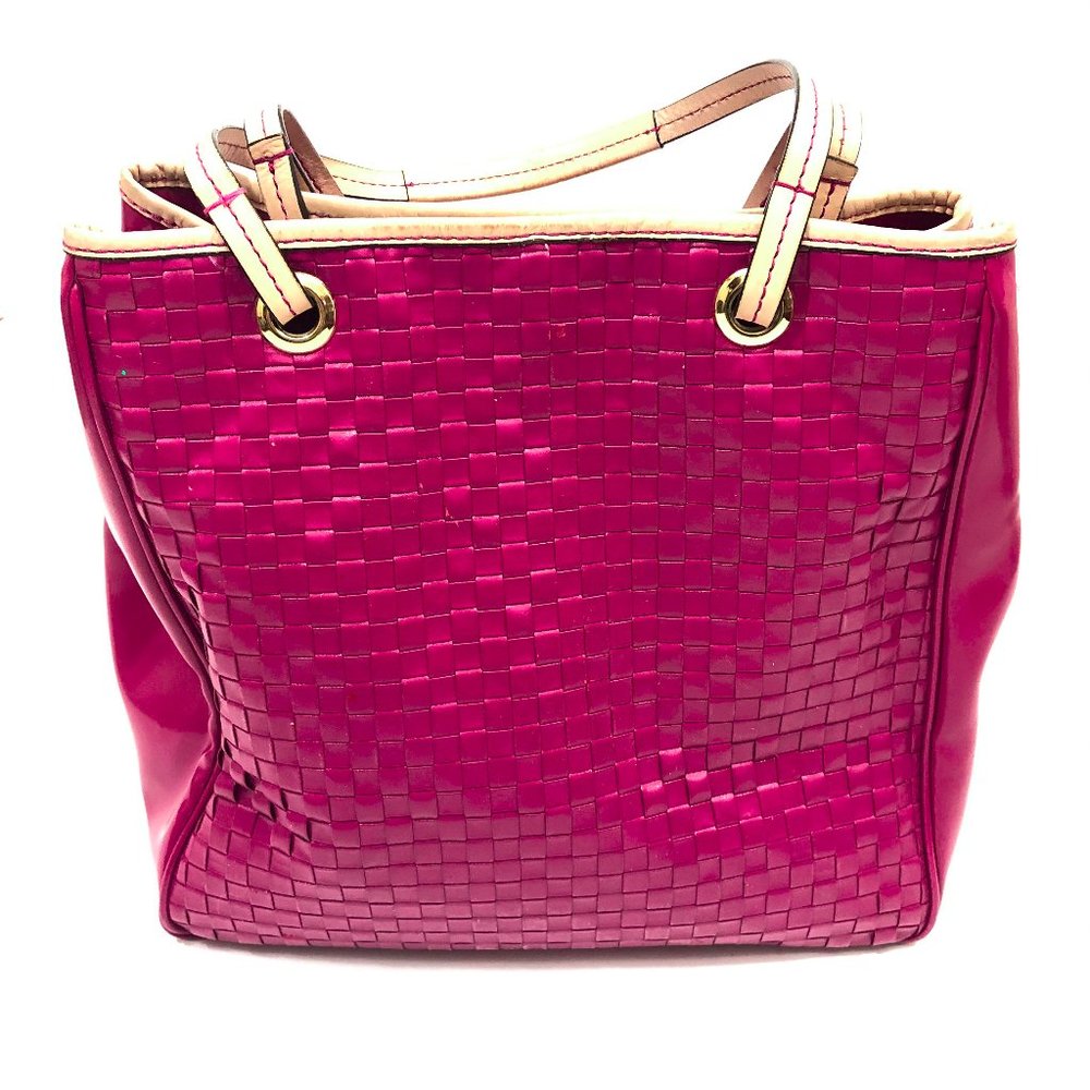 VGC Raspberry Basket Weave Faux Leather Tote - Picture 3 of 7